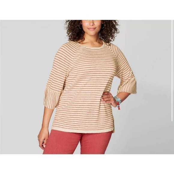 J Jill Linen Blend Sweater with Flounce Sleeve - Picture 2 of 9